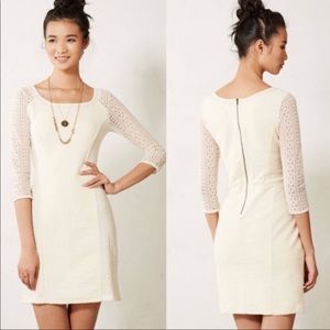 Anthropologie Bordeaux Knit Fall Dress Ivory Lace